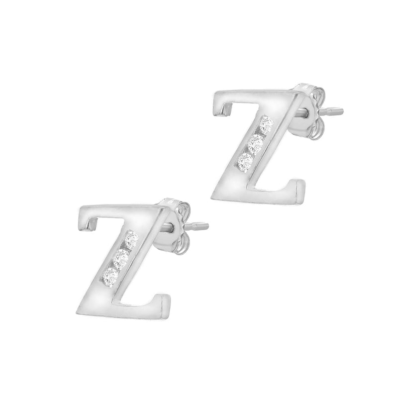 9ct White Gold Cubic Zirconia CZ Serif Initial Z Stud Earrings — side