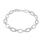 9ct White Gold Cubic Zirconia CZ and Plain Oval Link Bracelet