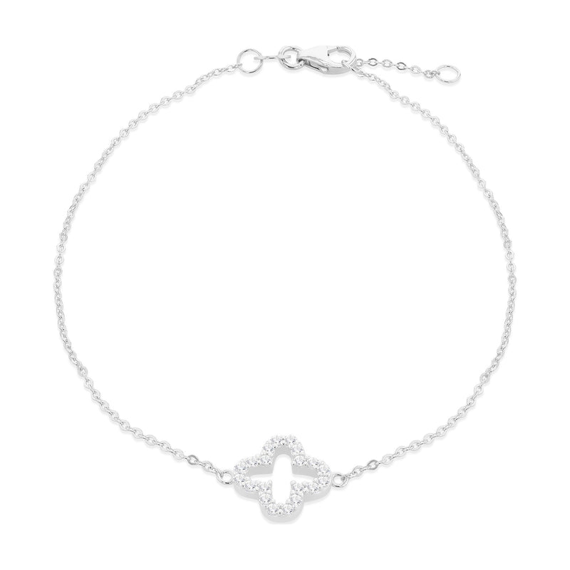 9ct White Gold Cubic Zirconia CZ Open Clover Bracelet