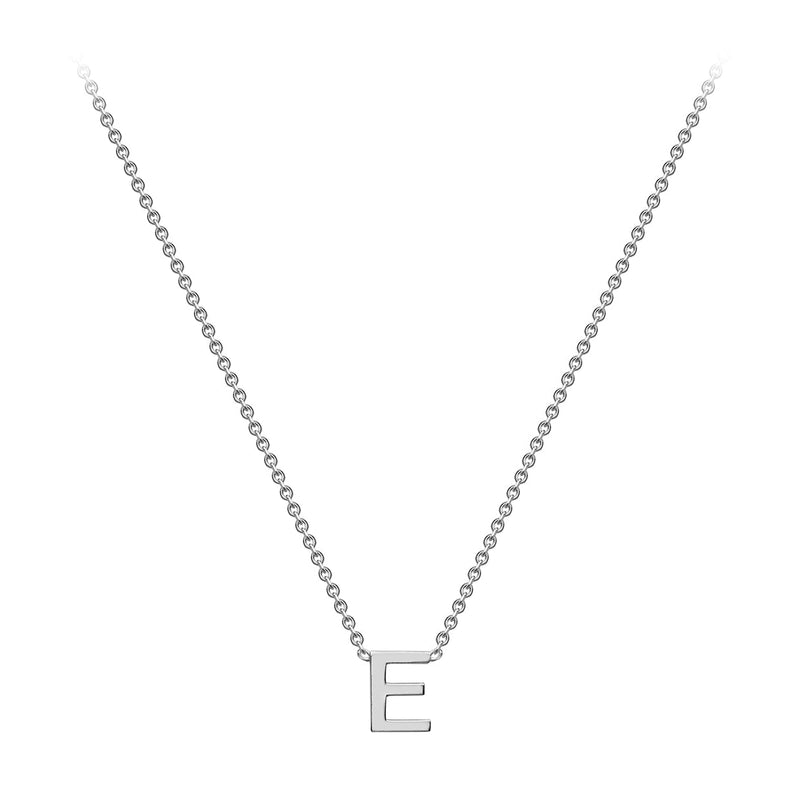 9ct White Gold Mini Initial E Adjustable Necklace — full-length