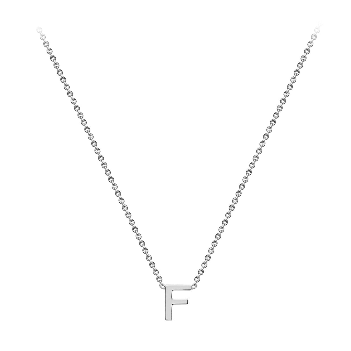 9ct White Gold Mini Initial F Adjustable Necklace — full-length