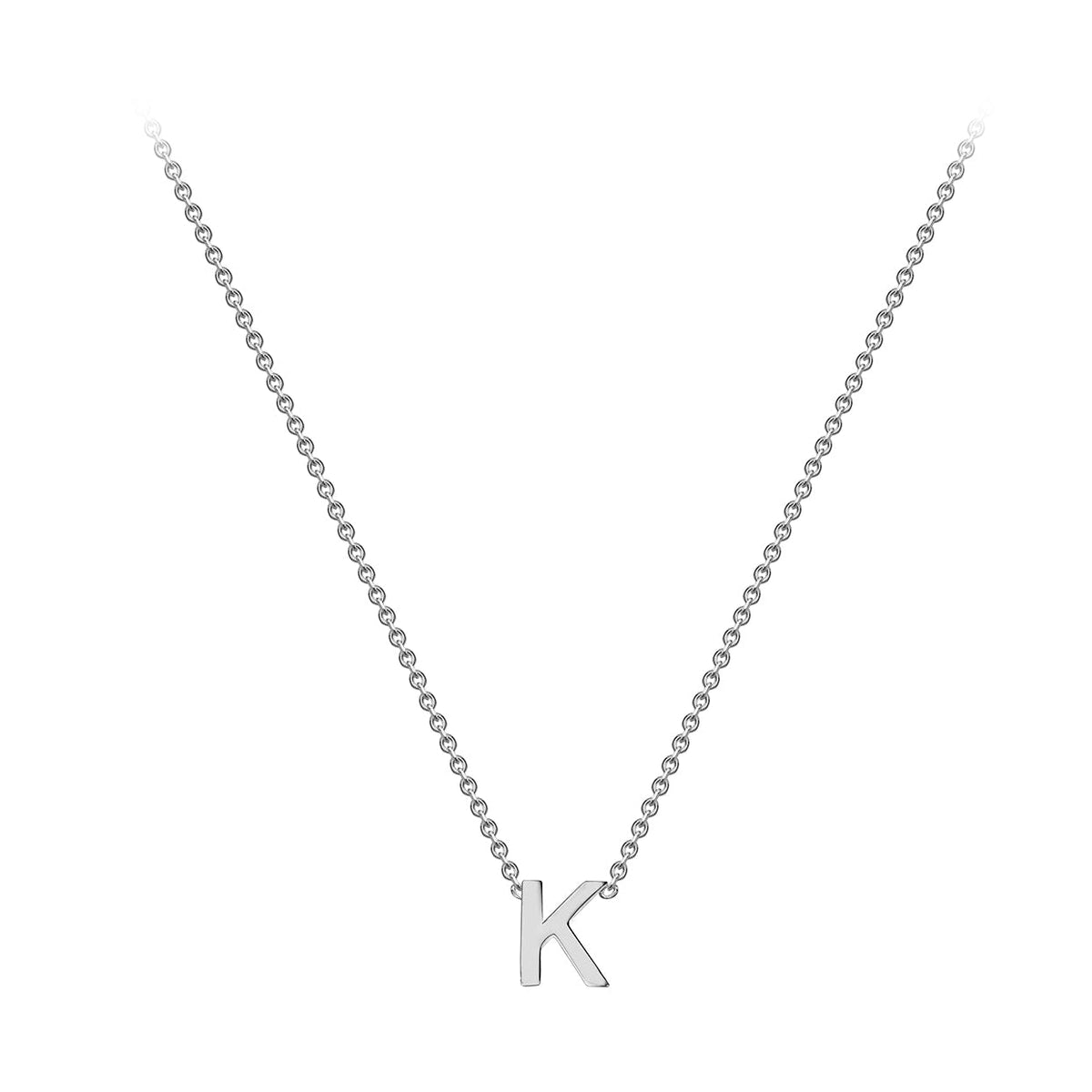 9ct White Gold Mini Initial K Adjustable Necklace — full-length