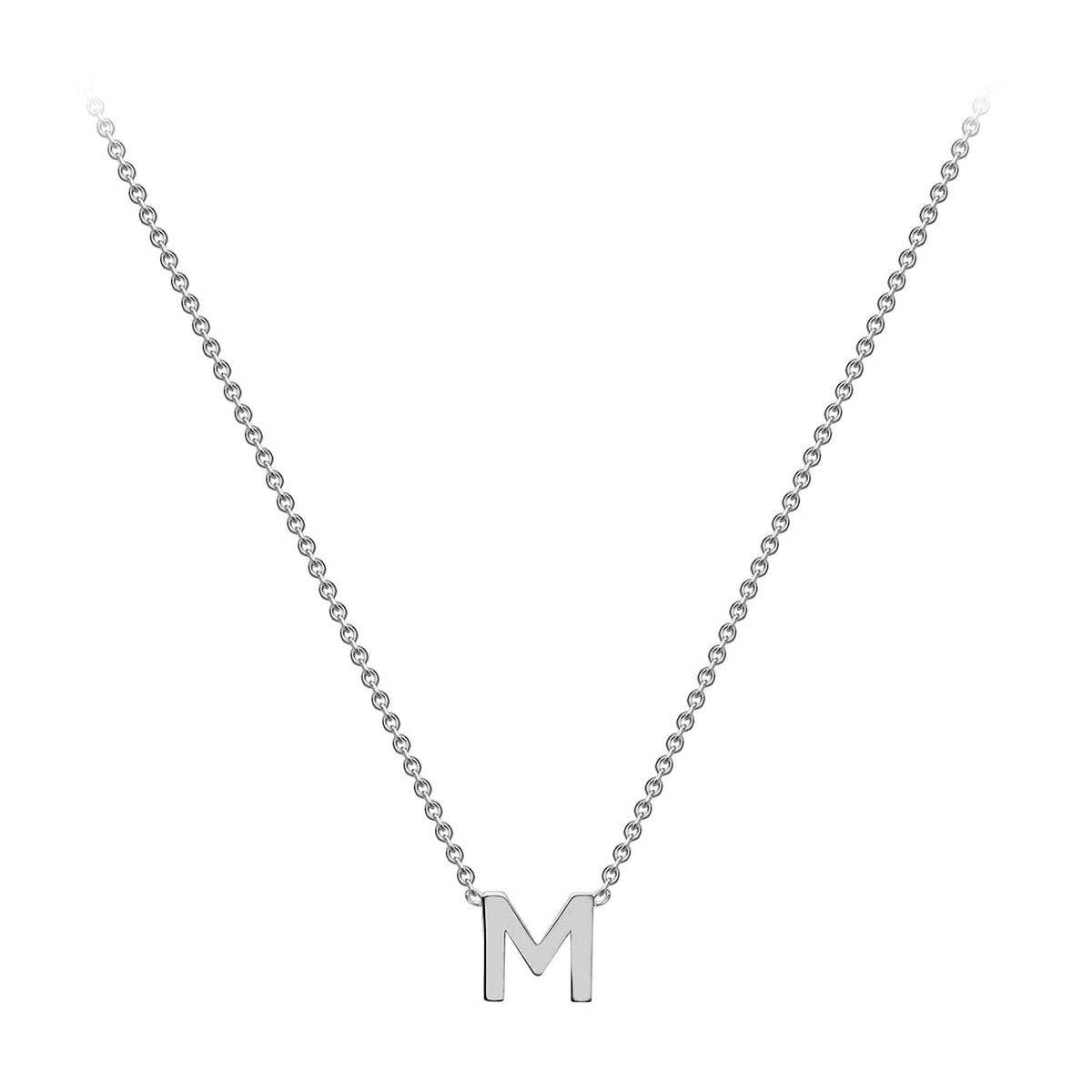 9ct White Gold Mini Initial M Adjustable Necklace — full-length