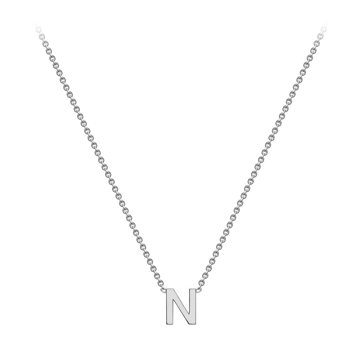 9ct White Gold Mini Initial N Adjustable Necklace — full-length