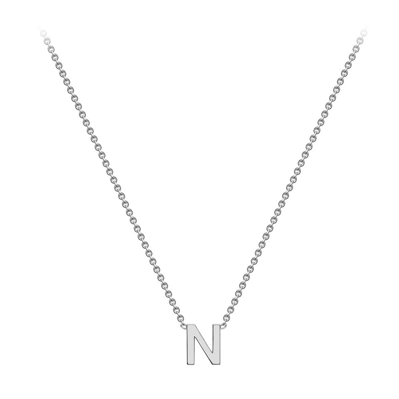 9ct White Gold Mini Initial N Adjustable Necklace — full-length