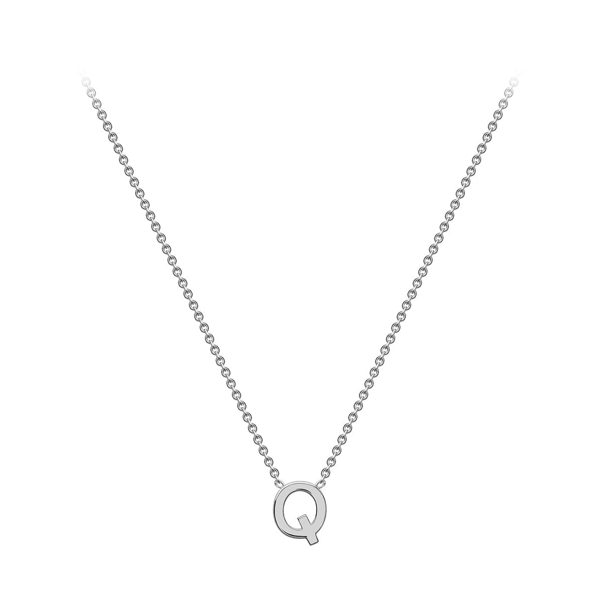 9ct White Gold Mini Initial Q Adjustable Necklace — full-length
