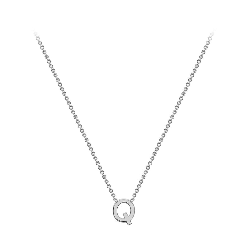 9ct White Gold Mini Initial Q Adjustable Necklace — full-length