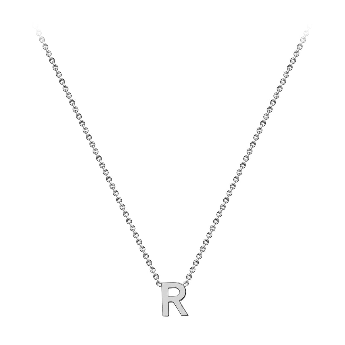 9ct White Gold Mini Initial R Adjustable Necklace — full-length