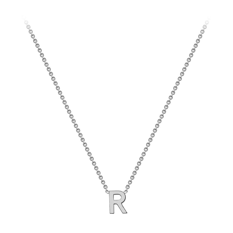 9ct White Gold Mini Initial R Adjustable Necklace — full-length