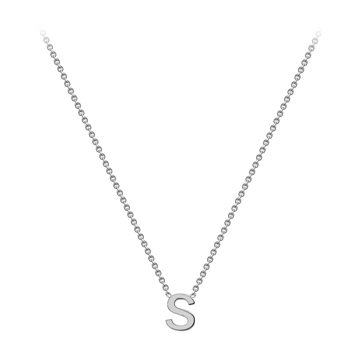 9ct White Gold Mini Initial S Adjustable Necklace — full-length