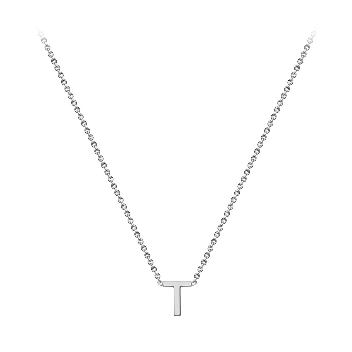 9ct White Gold Mini Initial T Adjustable Necklace — full-length