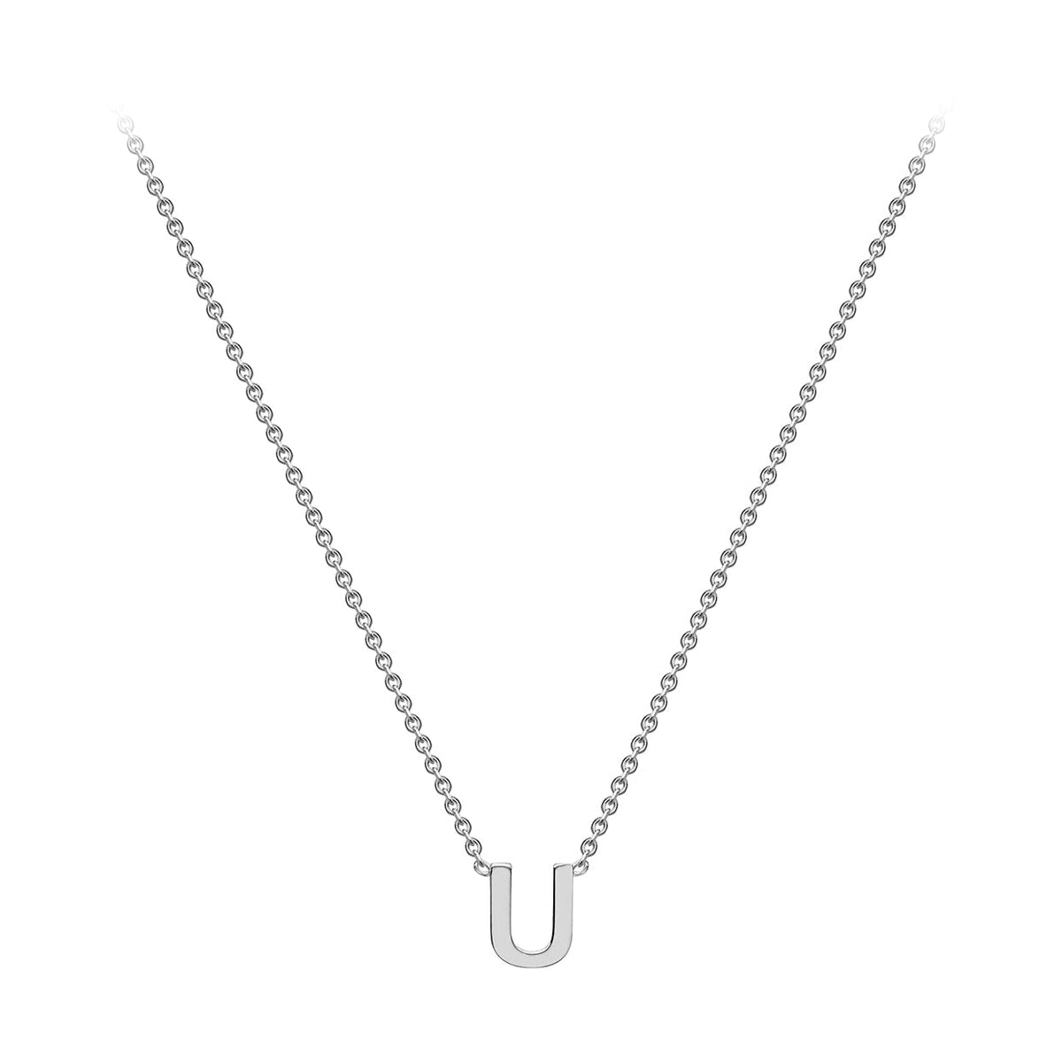 9ct White Gold Mini Initial U Adjustable Necklace — full-length