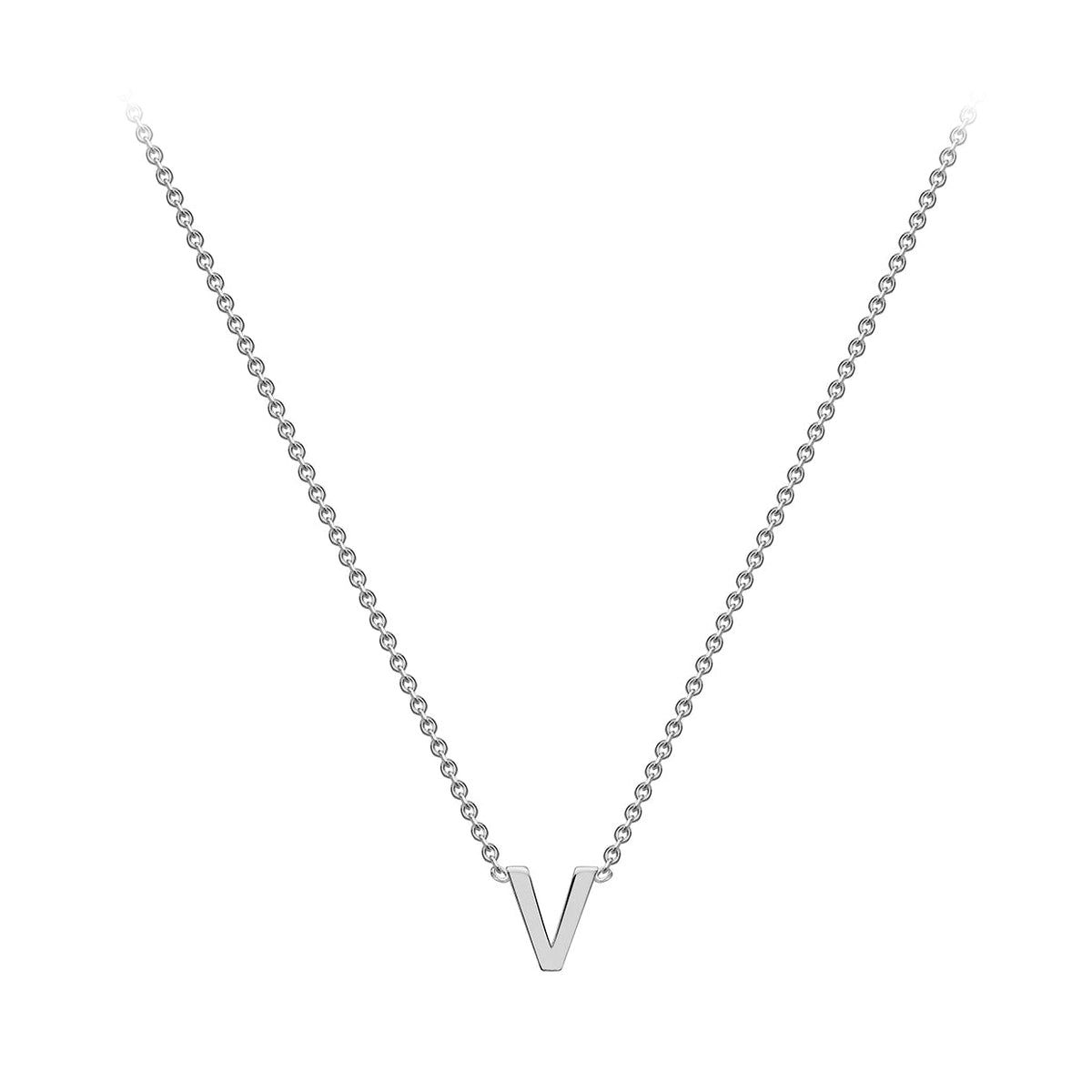9ct White Gold Mini Initial V Adjustable Necklace — full-length