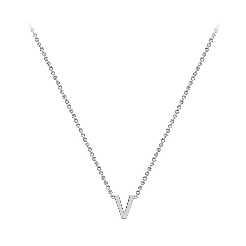 9ct White Gold Mini Initial V Adjustable Necklace — full-length