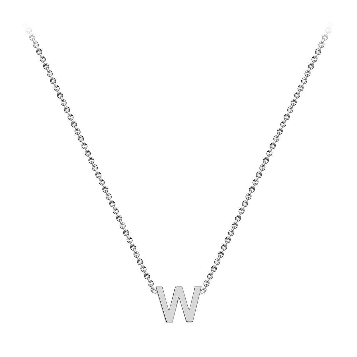 9ct White Gold Mini Initial W Adjustable Necklace — full-length