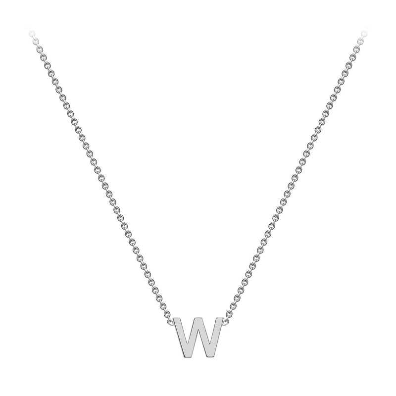 9ct White Gold Mini Initial W Adjustable Necklace — full-length