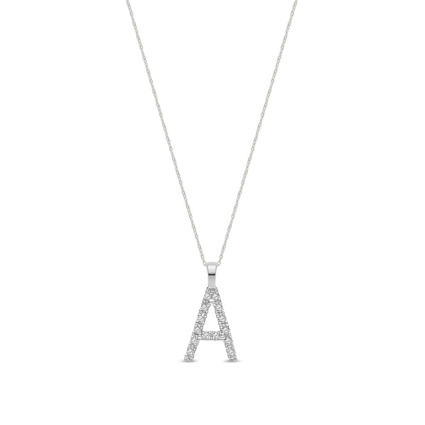 9ct White Gold Natural Diamond Initial A Pendant — 0.04ct