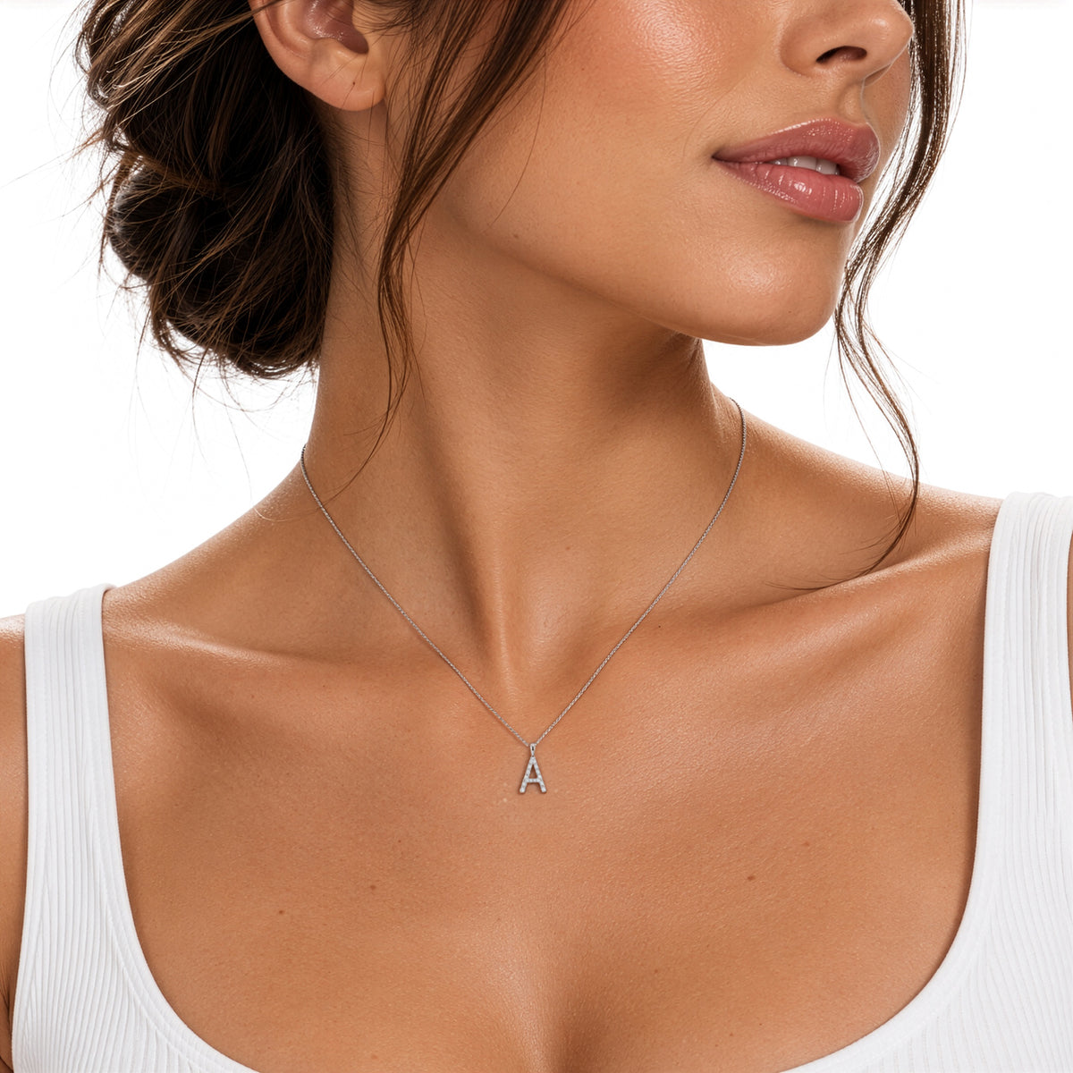 9ct White Gold Natural Diamond Initial A Pendant — 0.04ct