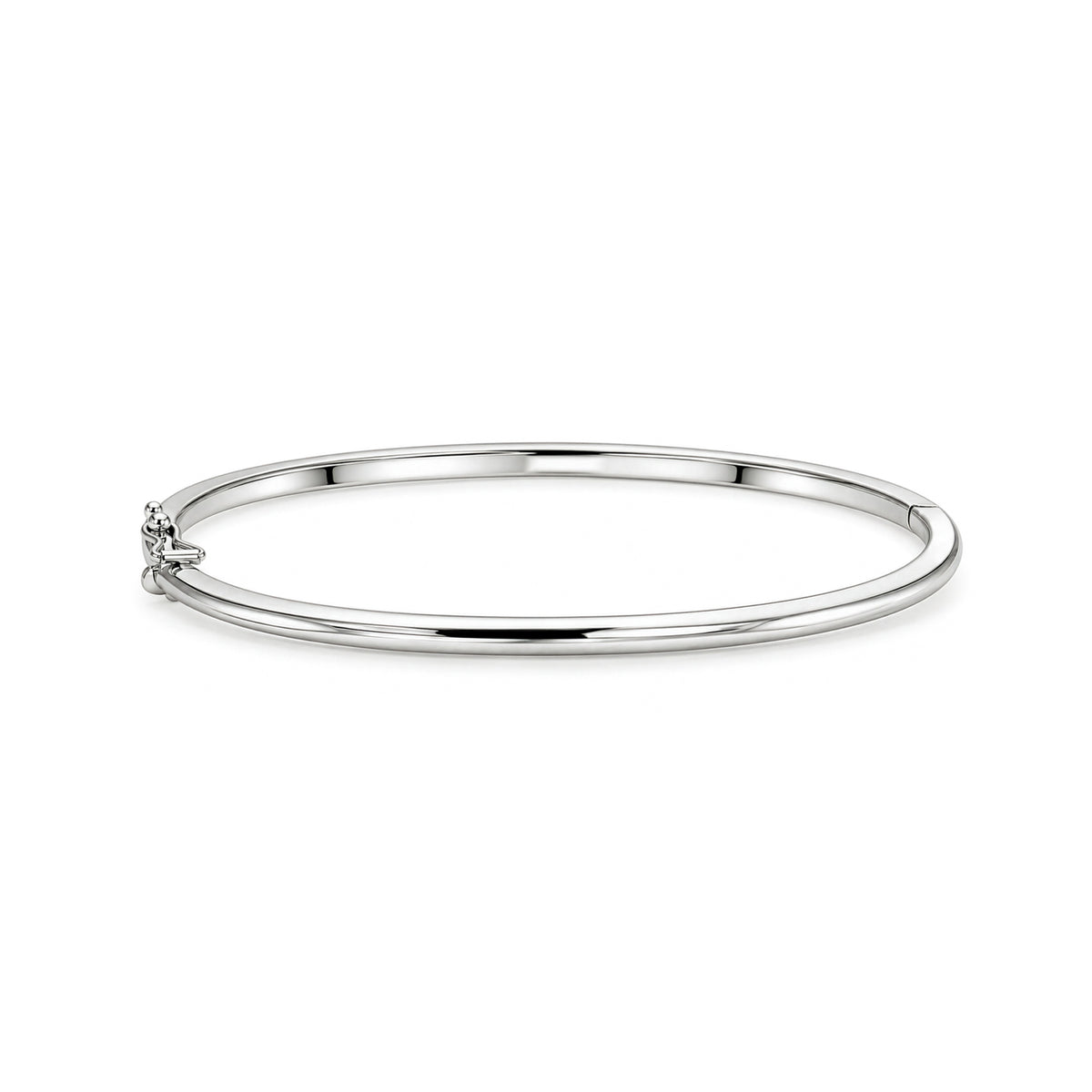 9ct White Gold Round Section Polished Oval Hinged Solid Bangle