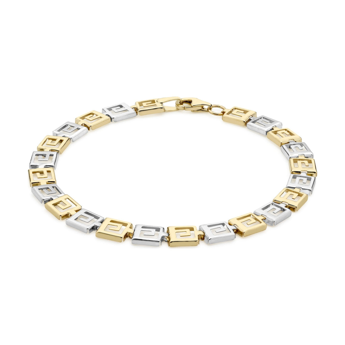 9ct Yellow and White Gold Alternating Greek Key Panel Bracelet — 6mm