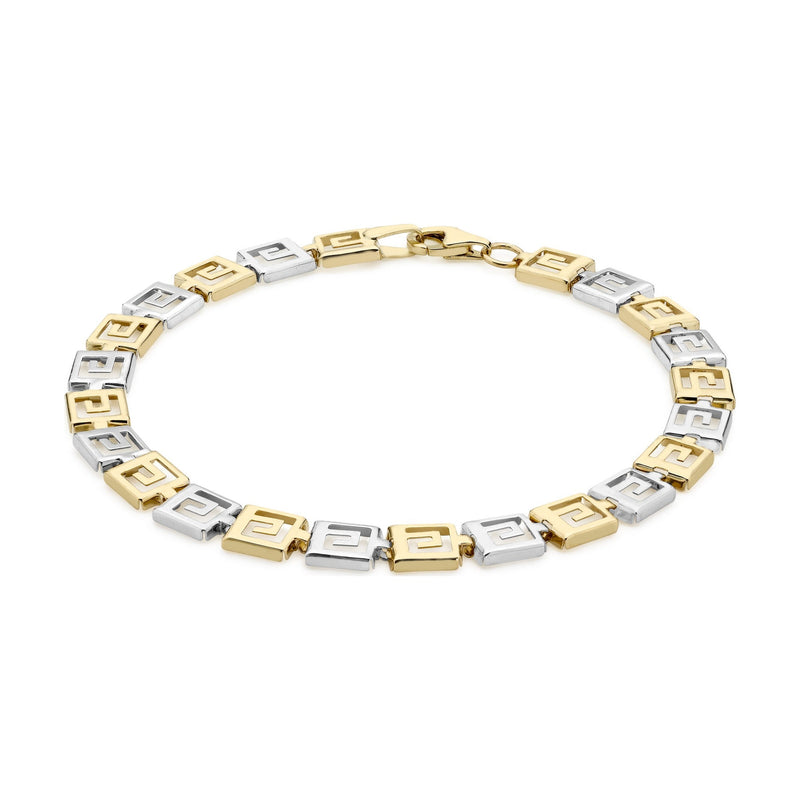 9ct Yellow and White Gold Alternating Greek Key Panel Bracelet — 6mm