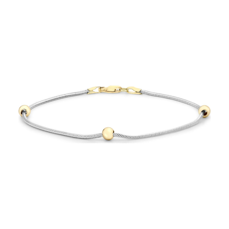 9ct Yellow and White Gold Ball and Hexagonal Snake Chain Bracelet — 4mm