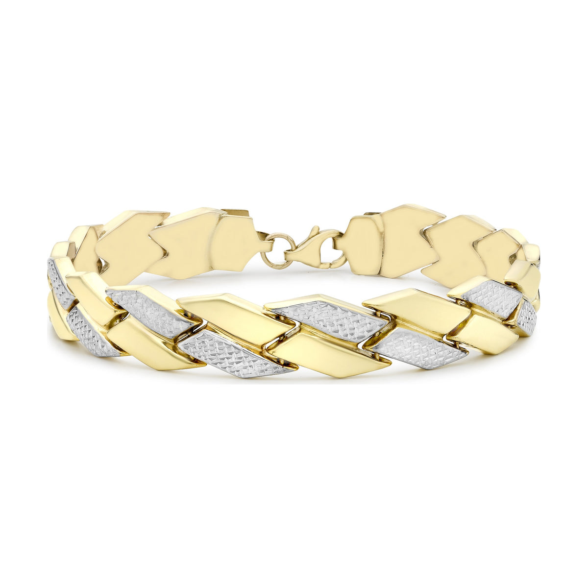 9ct Yellow and White Gold Diamond Cut Chevron Bracelet — 9mm