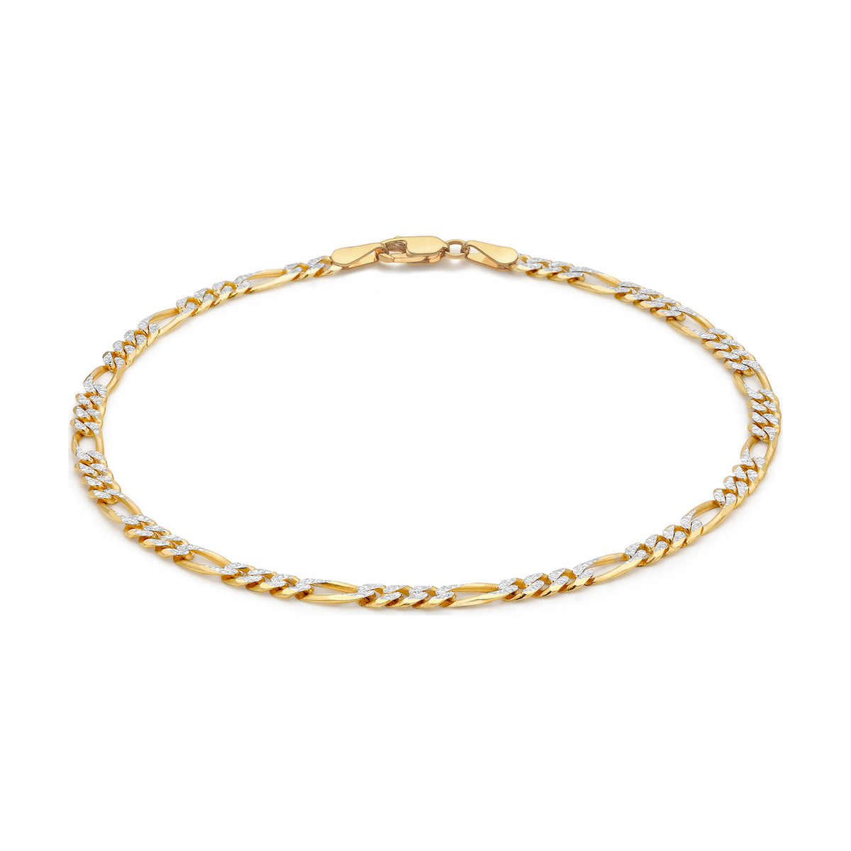 9ct Yellow and White Gold Diamond Cut Figaro Bracelet — 3mm