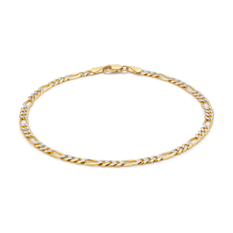9ct Yellow and White Gold Diamond Cut Figaro Bracelet — 3mm