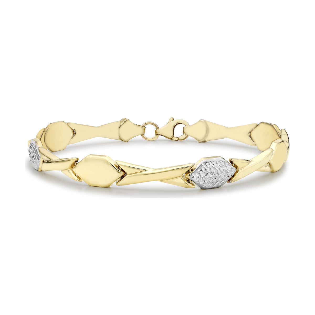 9ct Yellow and White Gold Diamond Cut Hugs and Kisses Station Bracelet — 7mm