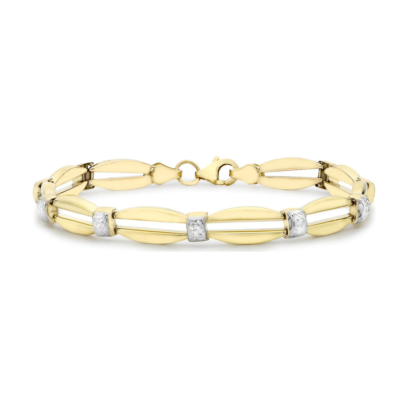 9ct Yellow and White Gold Diamond Cut Oval Bar Link Bracelet — 6mm