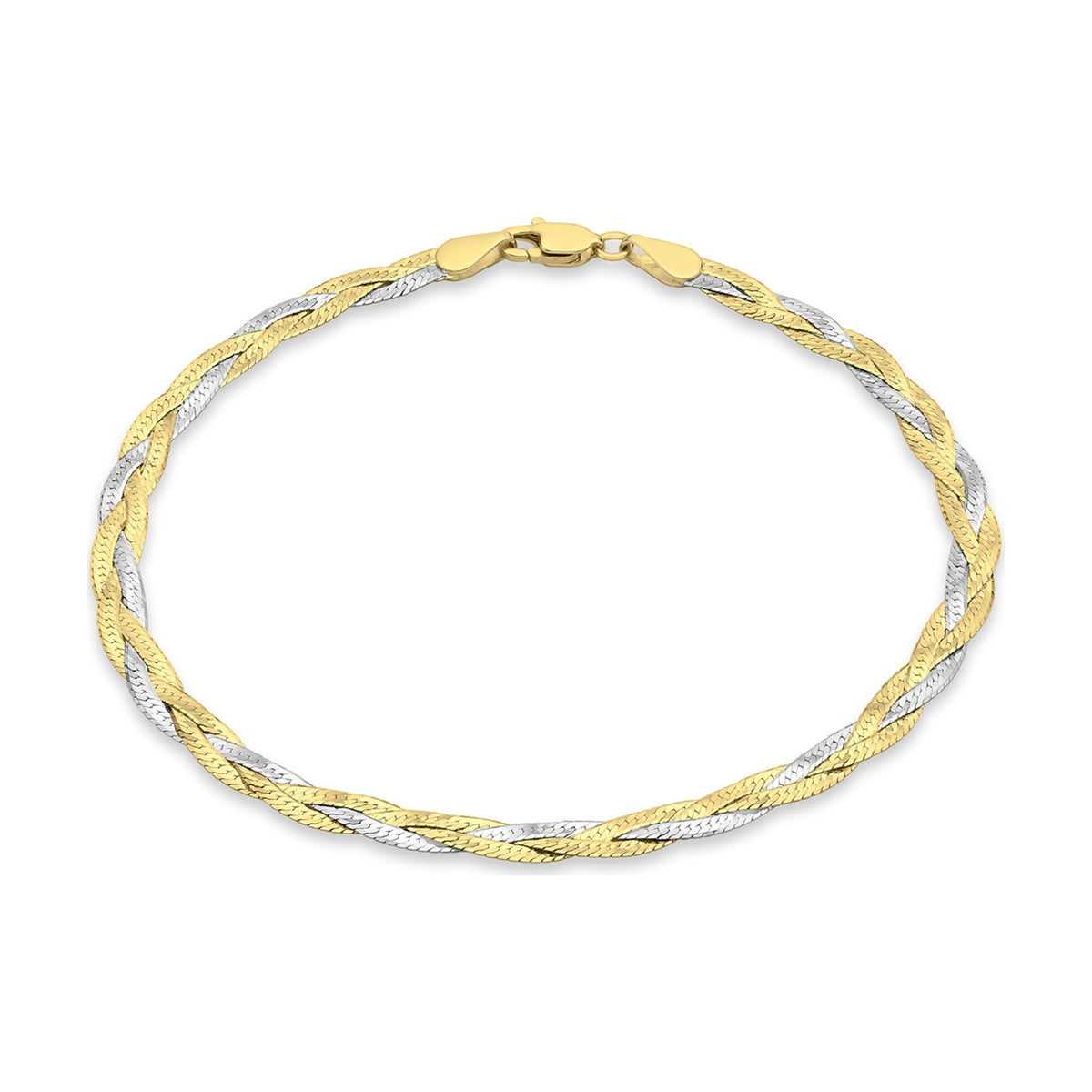 9ct Yellow and White Gold Diamond Cut Three Plait Herringbone Bracelet — 3mm
