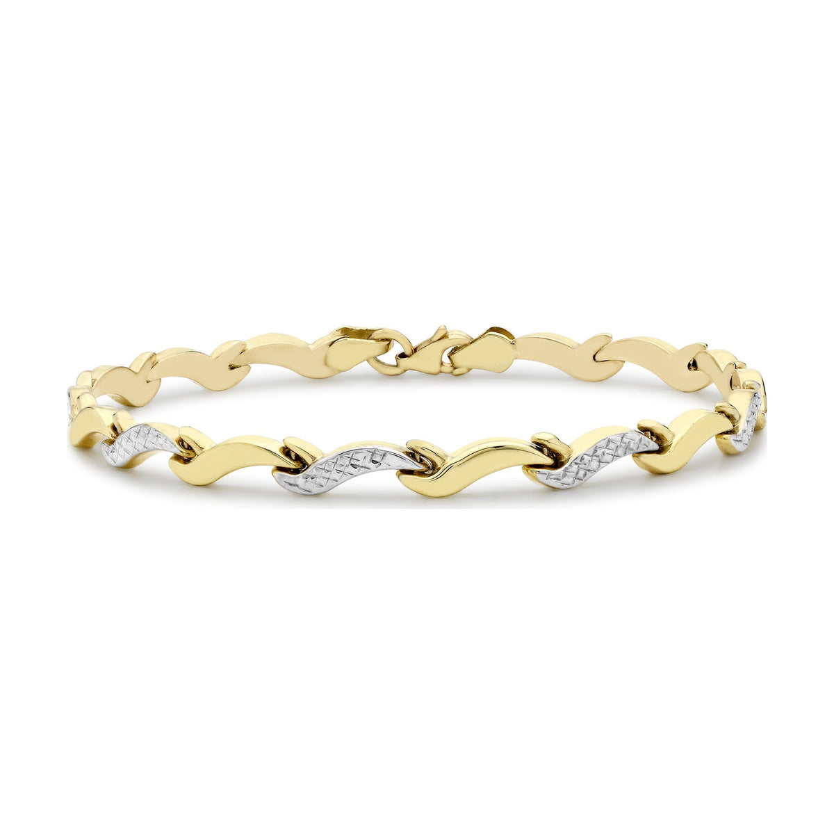 9ct Yellow and White Gold Diamond Cut Wave Link Bracelet — 4mm