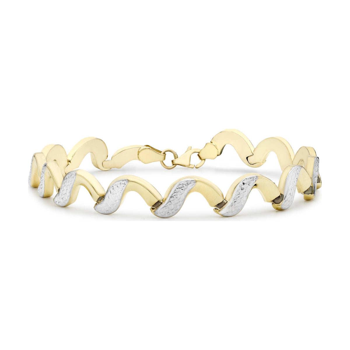9ct Yellow and White Gold Diamond Cut Wave Link Bracelet — 8mm