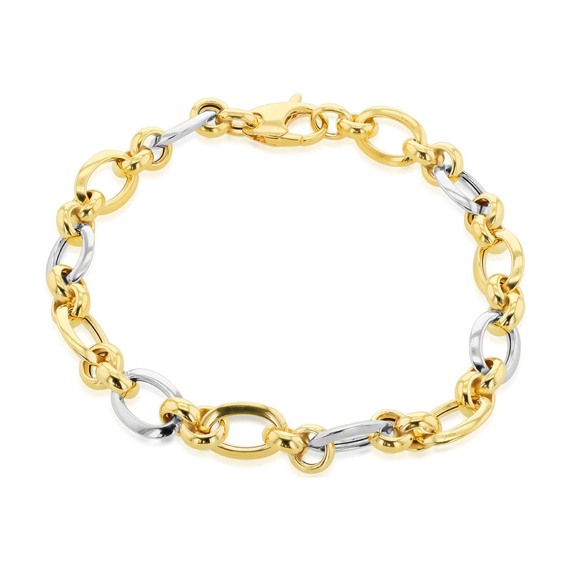 9ct Yellow and White Gold Oval and Round Link Bracelet — 8mm