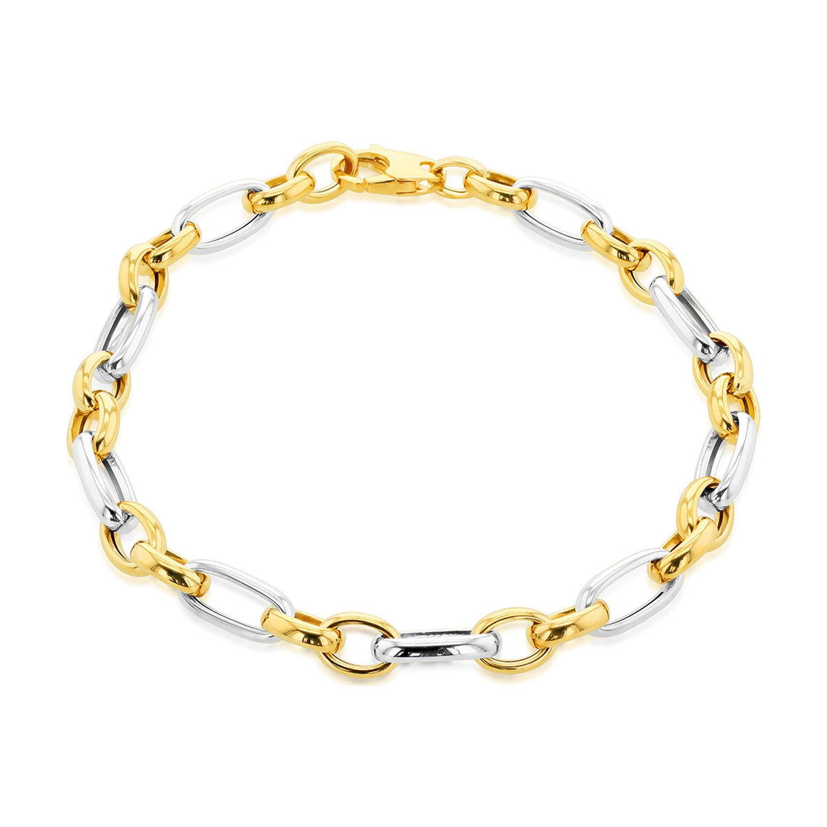 9ct Yellow and White Gold Oval Figaro Bracelet — 6.2mm