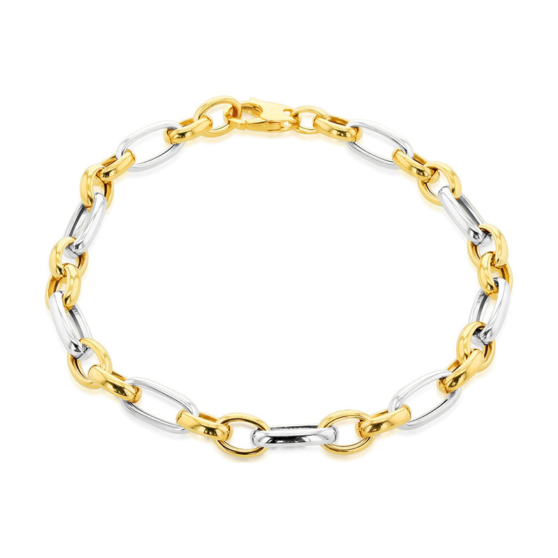 9ct Yellow and White Gold Oval Figaro Bracelet — 6.2mm