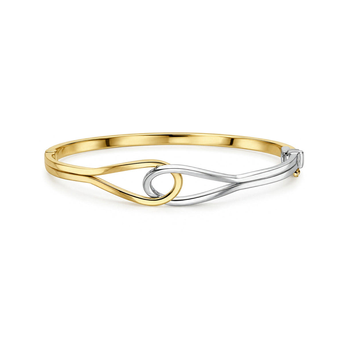 9ct Yellow and White Gold Polished Stirrup Hollow Hinged Bangle