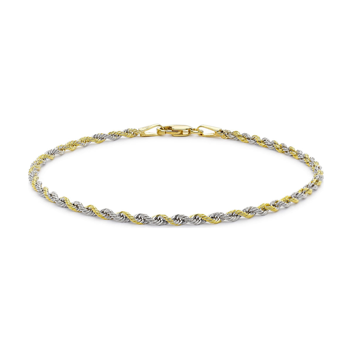 9ct Yellow and White Gold Rope Chain Bracelet — 2.2mm