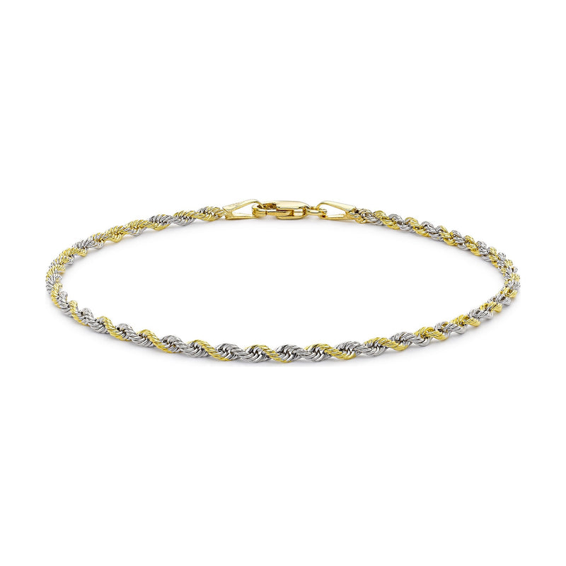 9ct Yellow and White Gold Rope Chain Bracelet — 2.2mm