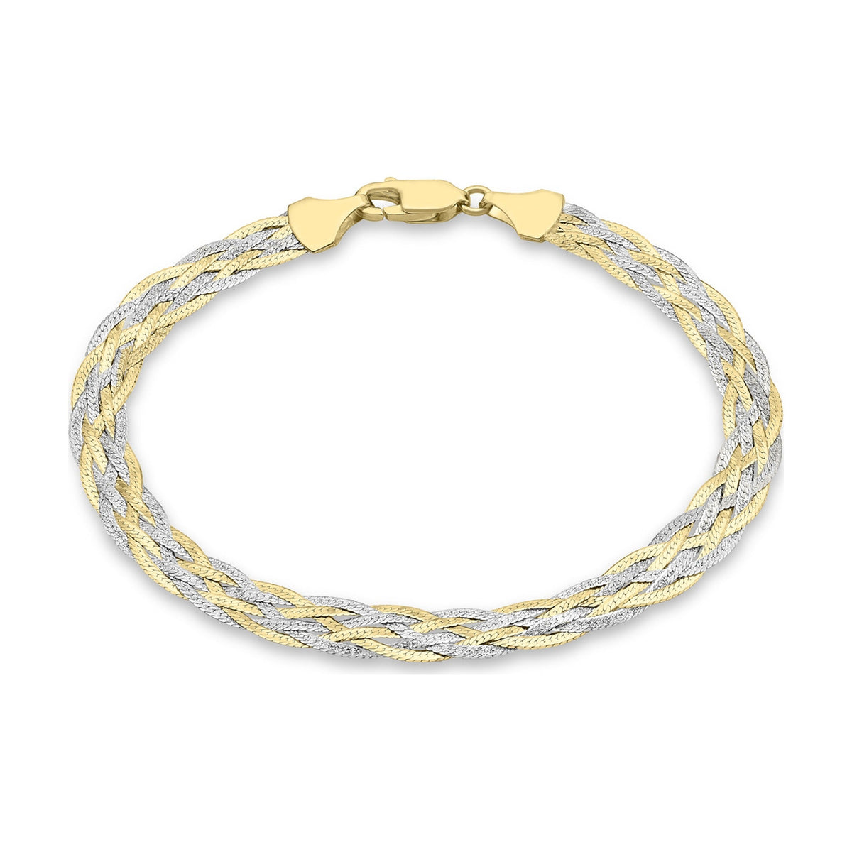 9ct Yellow and White Gold Six Plait Herringbone Bracelet — 5mm