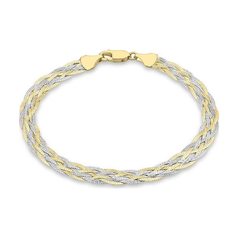 9ct Yellow and White Gold Six Plait Herringbone Bracelet — 5mm