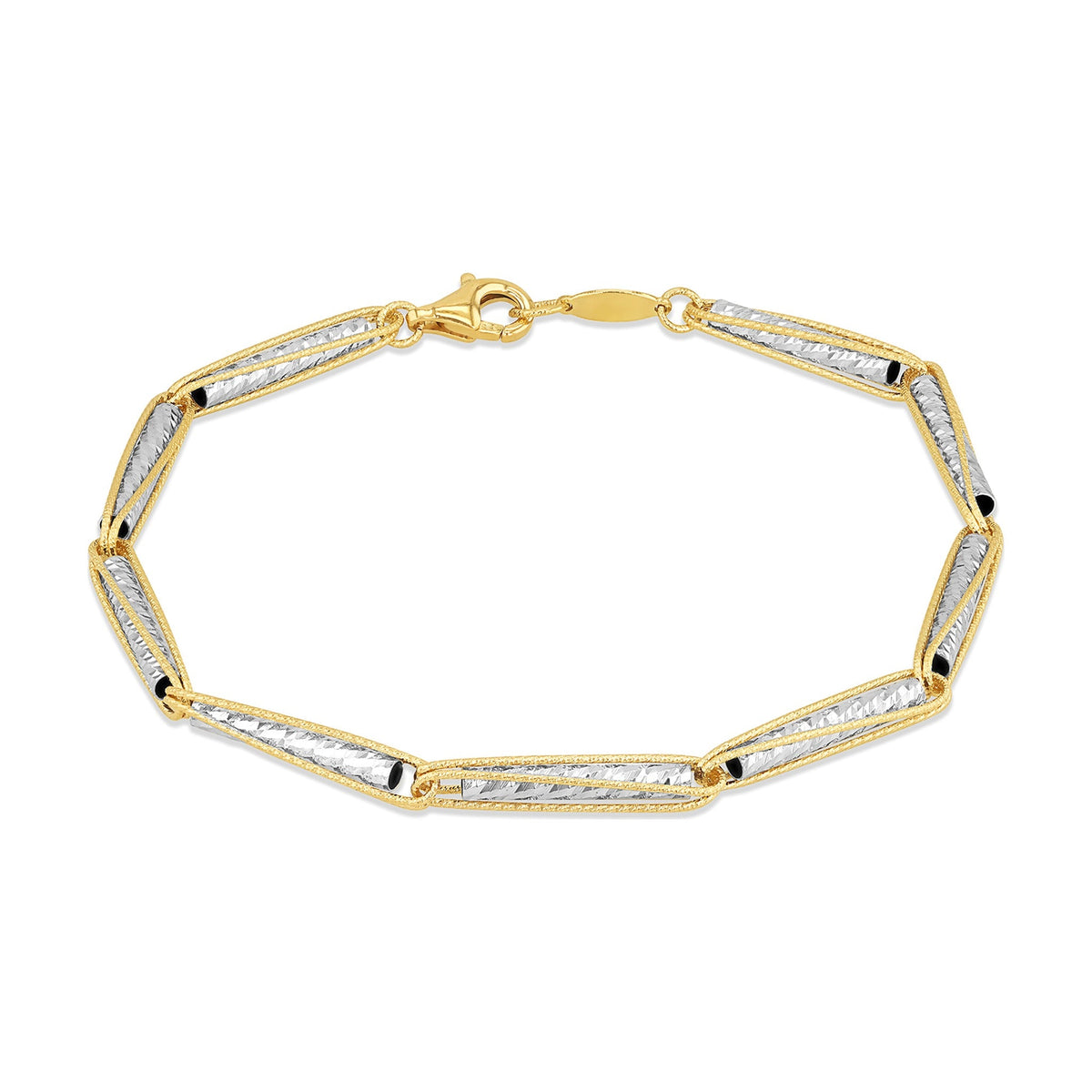 9ct Yellow and White Gold Twisted Bar Link Bracelet