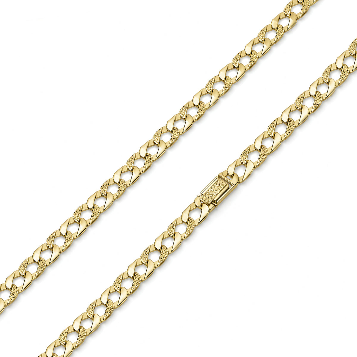 9ct Yellow Gold 10.5mm Plain & Nugget Flat Curb Chain