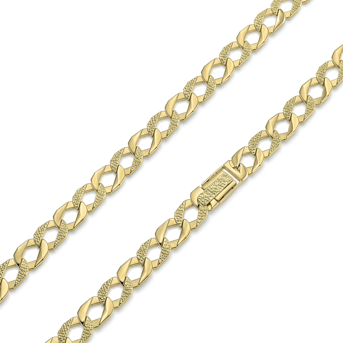 9ct Yellow Gold 13mm Plain & Nugget Flat Curb Chain