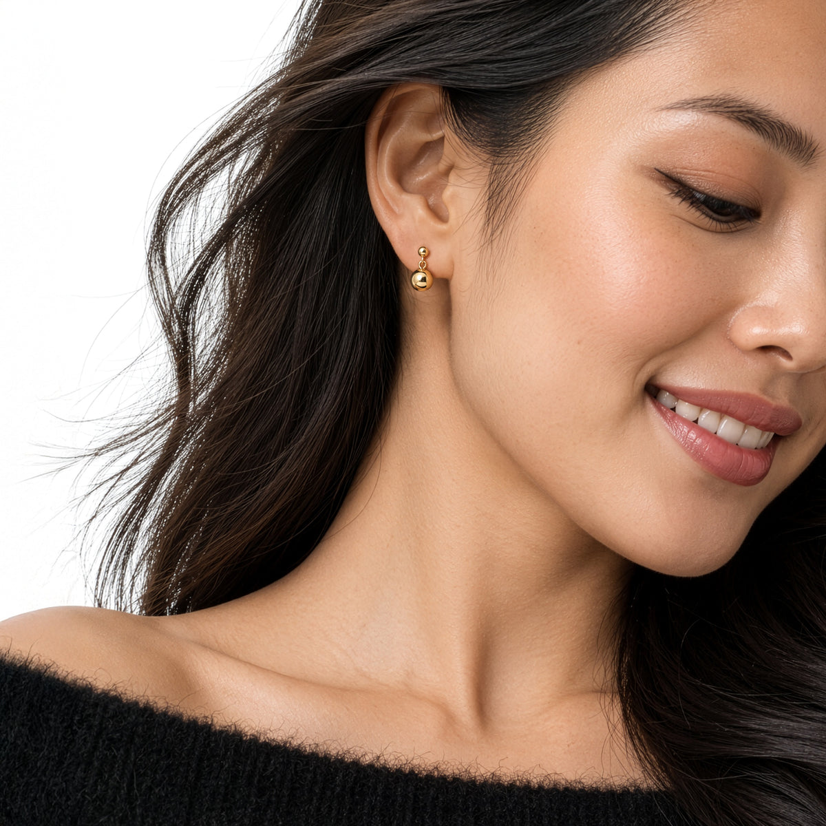 9ct Gold Two Tone Polished Ball Drop Earrings