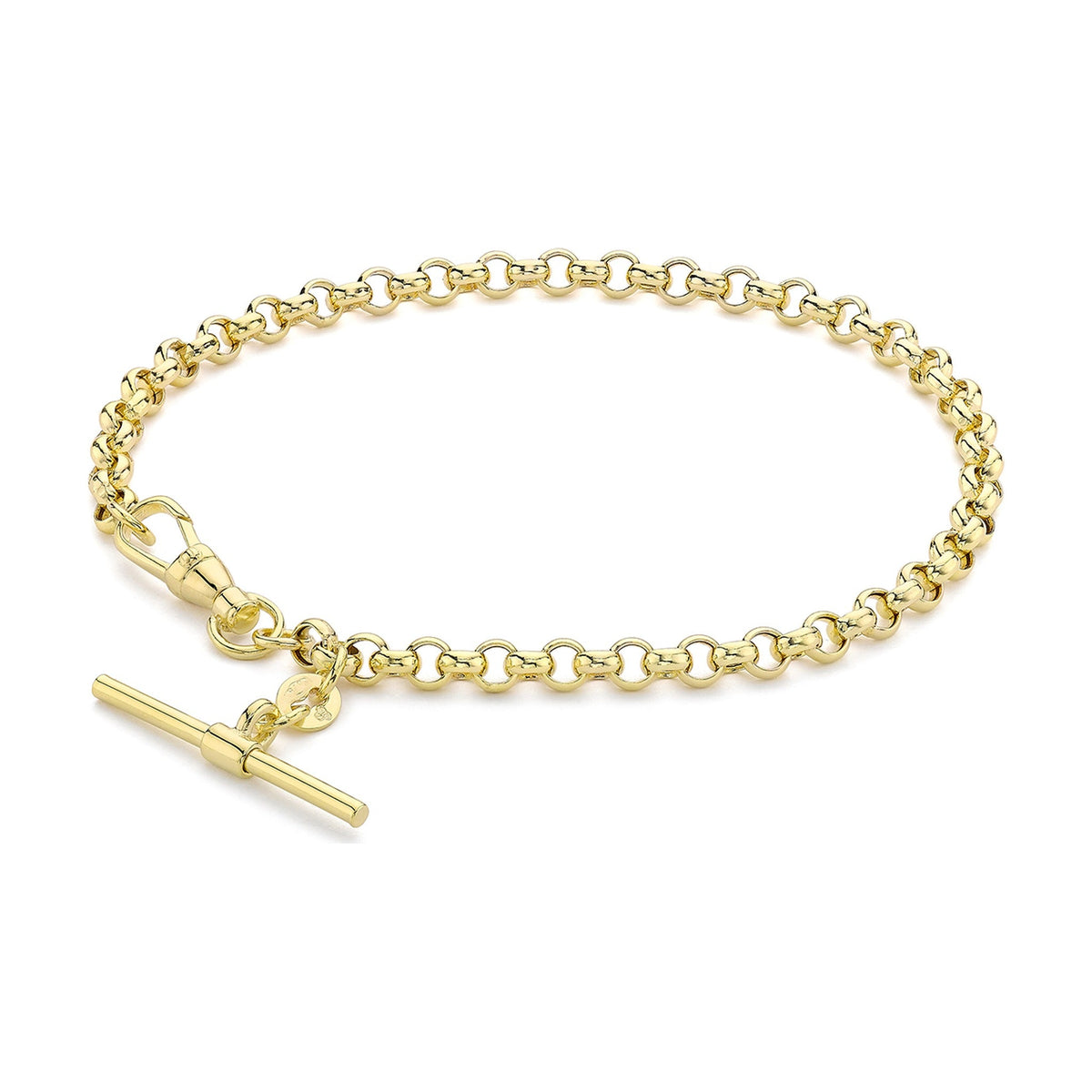 9ct Yellow Gold Belcher Albert T-Bar Bracelet — 3.8mm