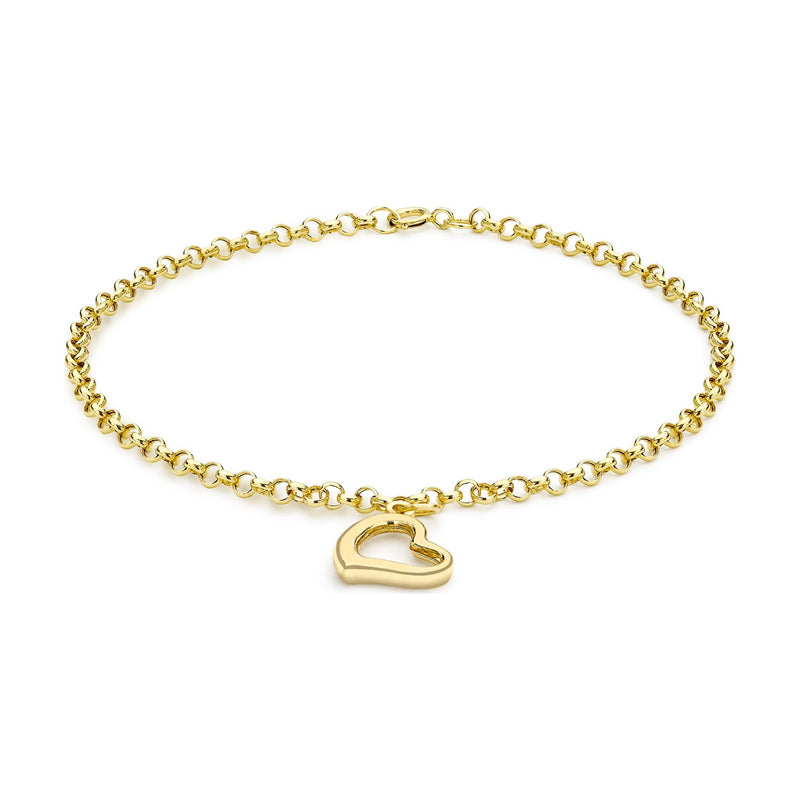 9ct Yellow Gold Belcher Bracelet with Floating Open Heart
