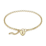 9ct Yellow Gold Belcher Bracelet with Heart Padlock — 3mm