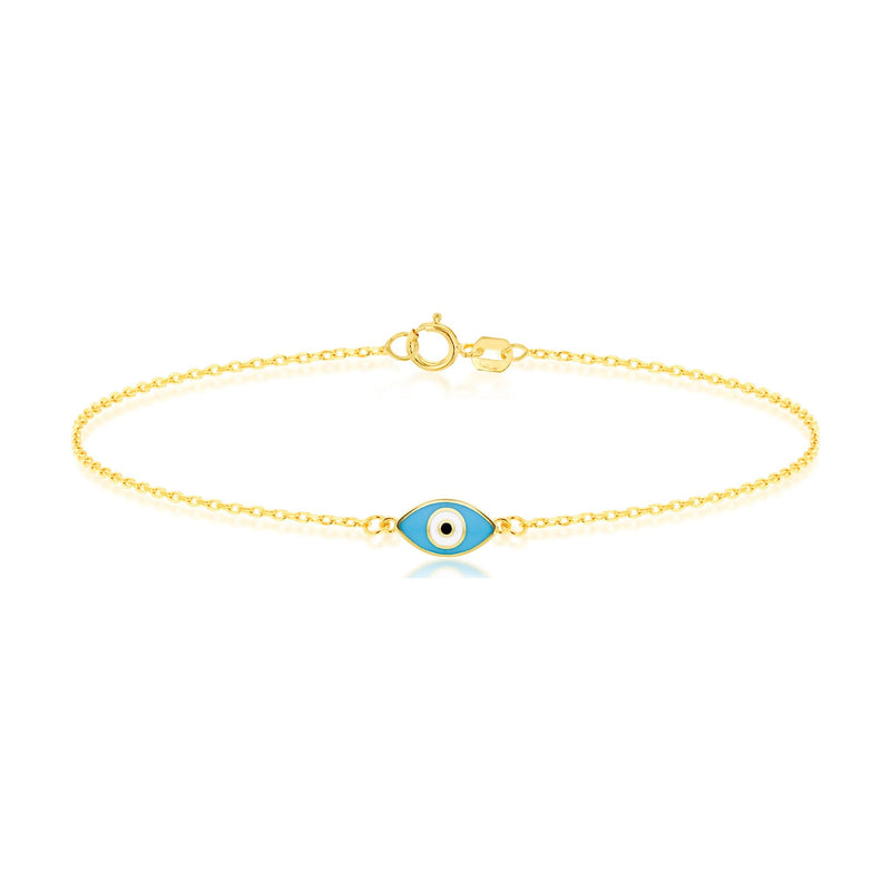 9ct Yellow Gold Blue Enamel Evil Eye Bracelet
